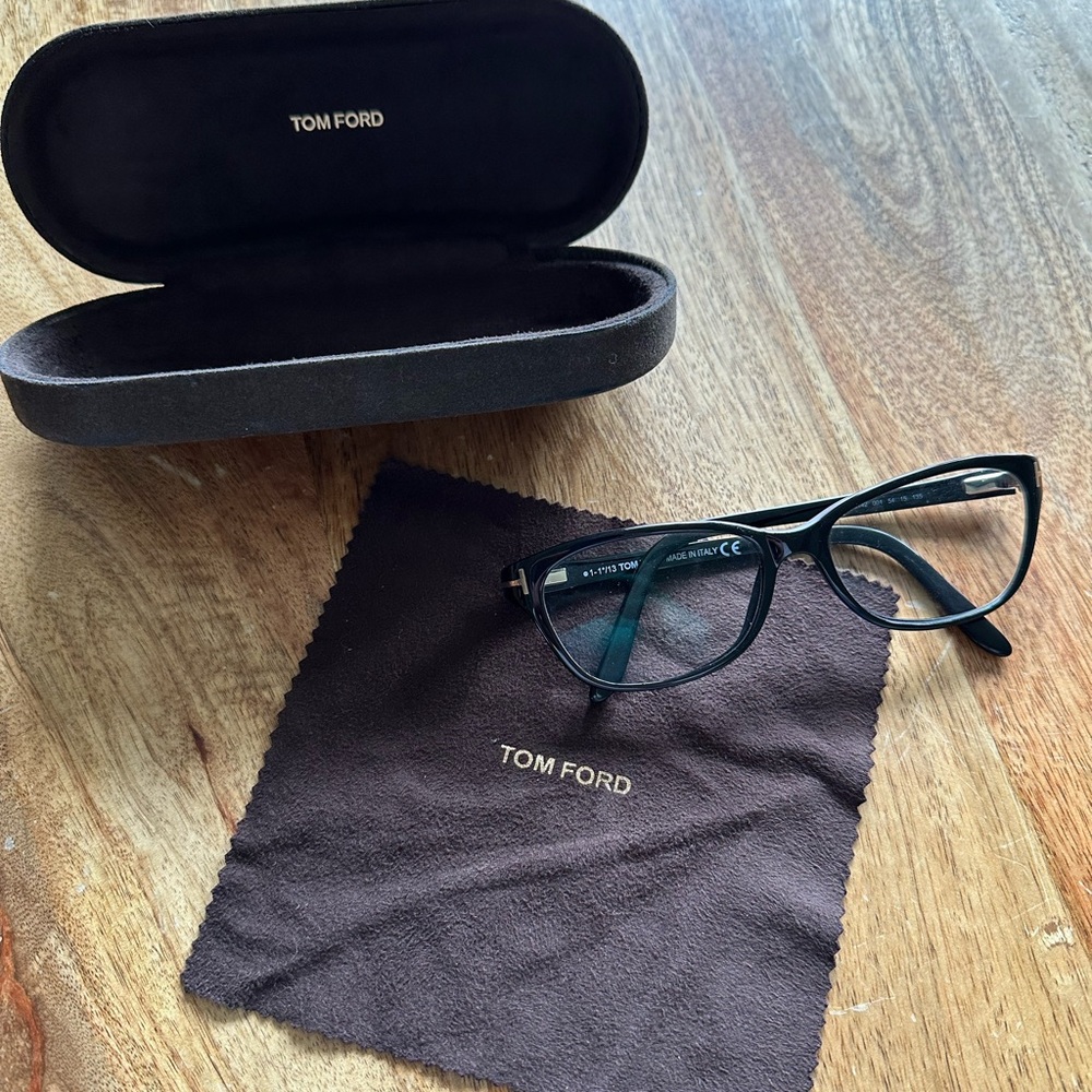 Tom Ford Black Optical Frames with Brown Branded Cloth